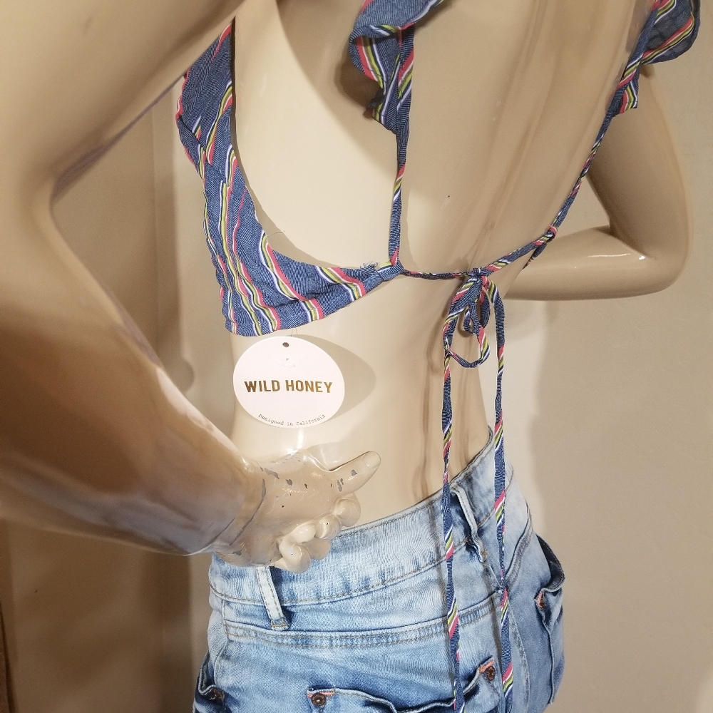 WILD HONEY STRIPED RUFFLE CROP TOP. - Picture 6 of 8